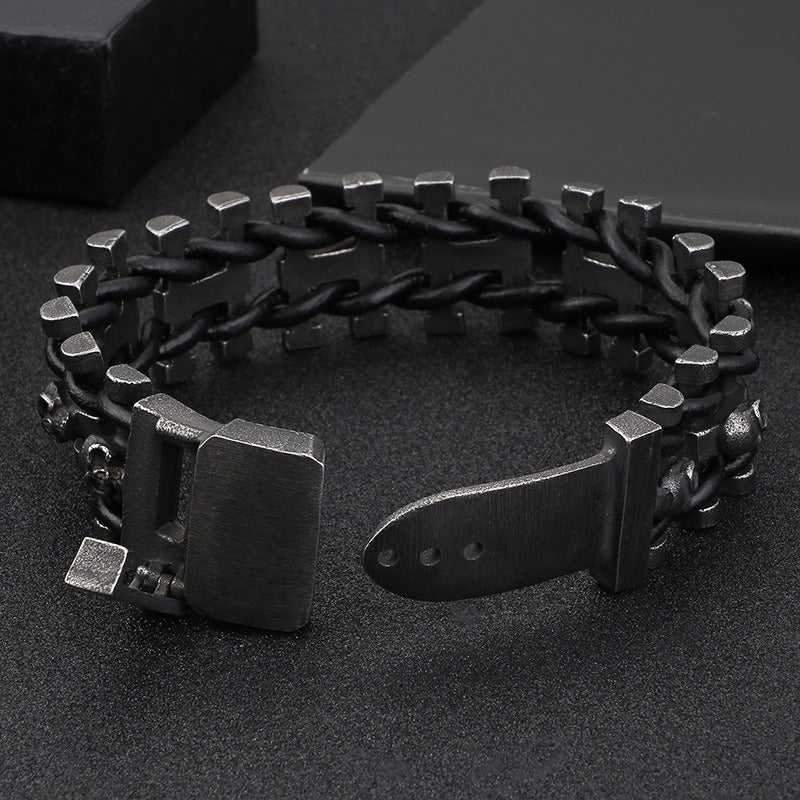 Kemstone Titanium Steel Leather Bracelet for Men Vintage Chain KB104634-BD