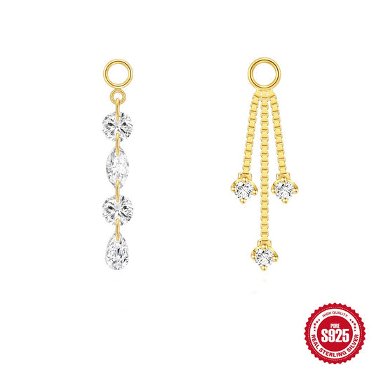 Kemstone S925 Sterling Silver Cubic Zirconia Tassel Ear Chain for Women,Dangle Cartilage Hoop Jewelry 60265475190C