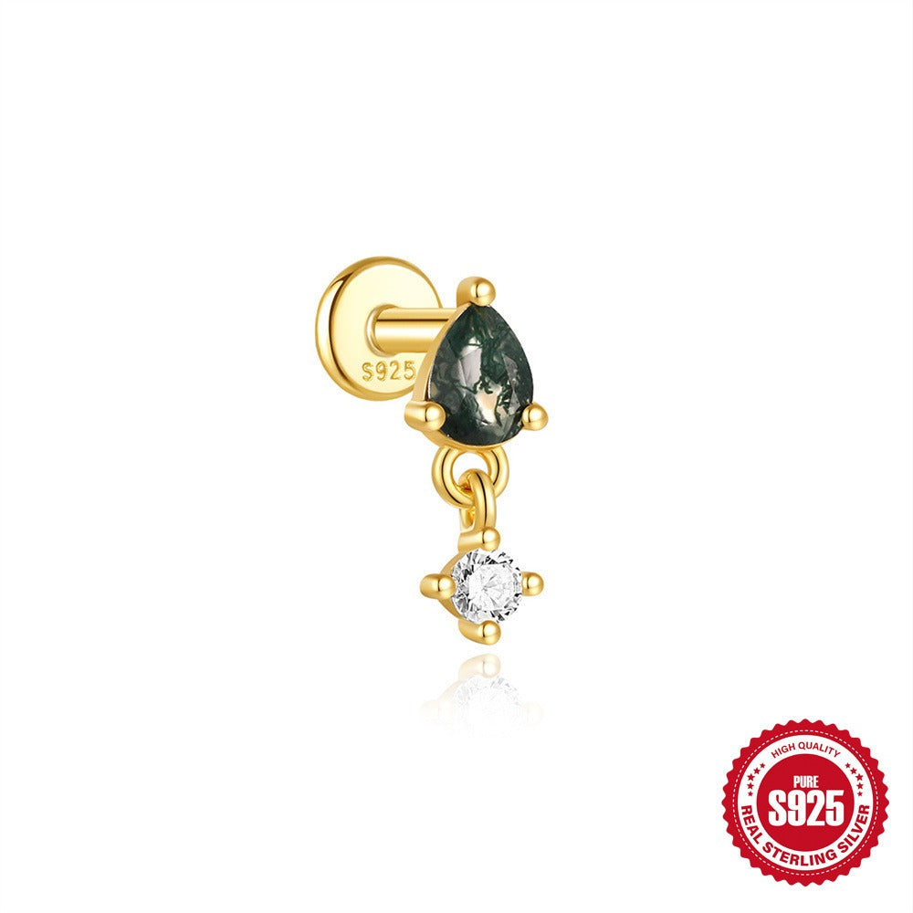 Kemstone S925 Sterling Silver Moss Agate Cartilage Stud Earrings for Women