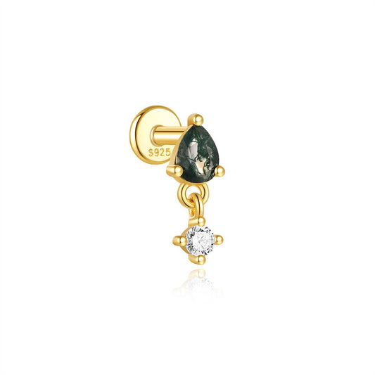 Kemstone S925 Sterling Silver Moss Agate Cartilage Stud Earrings for Women