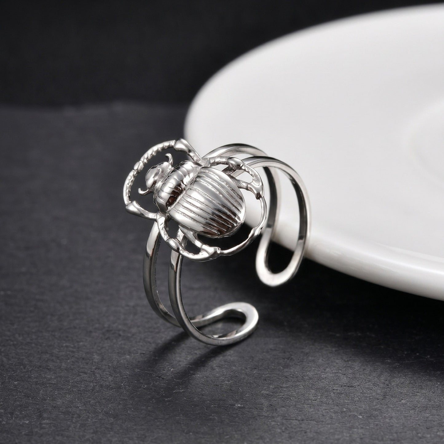 Kemston Scarab Beetle Gothic Stainless Steel Open Ring for Men RC-1016