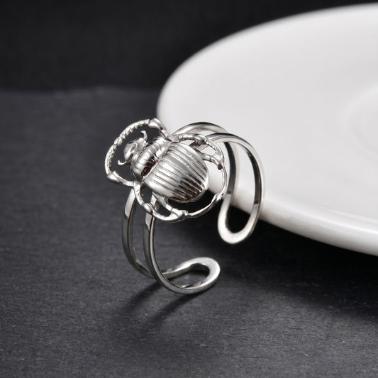 Kemston Scarab Beetle Gothic Stainless Steel Open Ring for Men RC-1016