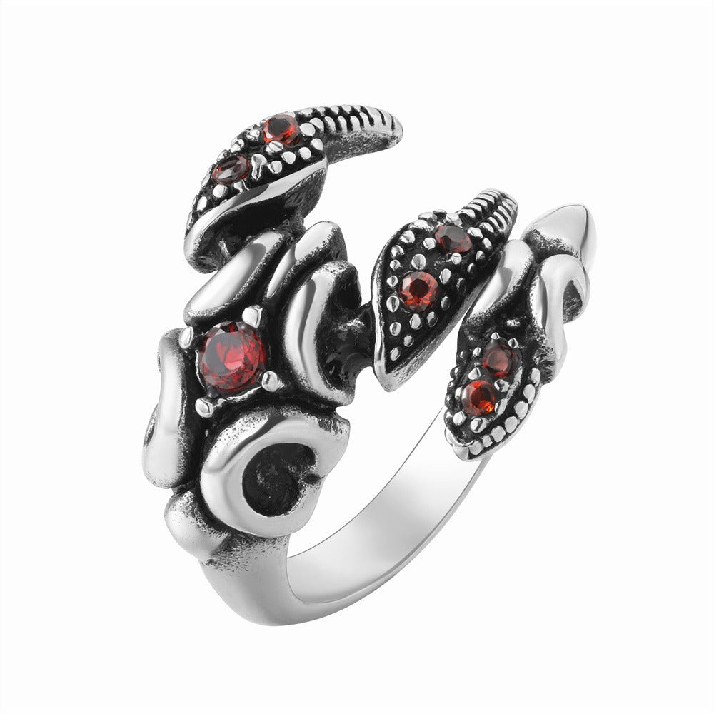 Kemstone Scorpion Titanium Steel Ring for Men – Red Cubic Zirconia R1761