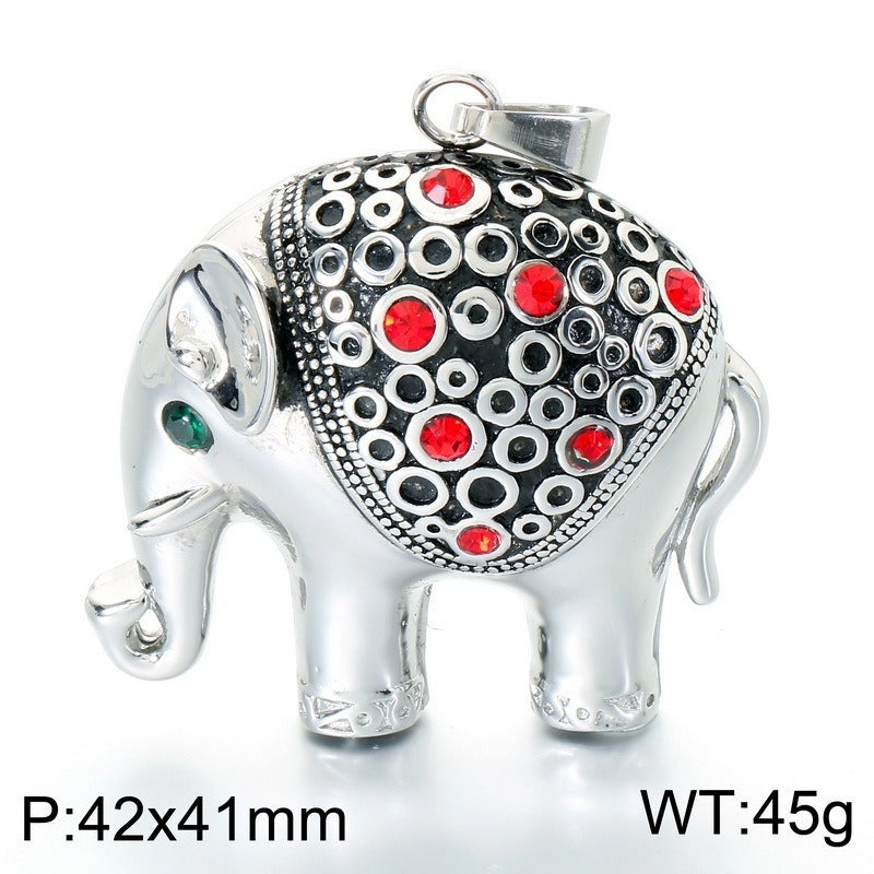 Kemstone Stainless Steel Elephant Pendant Necklace for Men Vintage Red Accent KP118497-LU