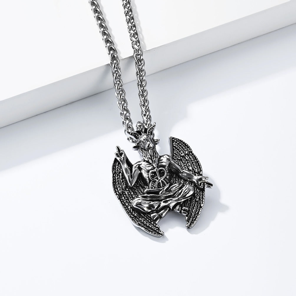 Kemstone Stainless Steel Goat Pendant Necklace for Men Gothic Winged Design K-PT715