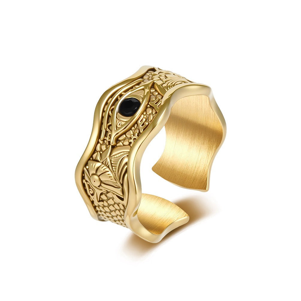 Kemstone Titanium Steel Eye Ring for Men Textured Open Band KR1156