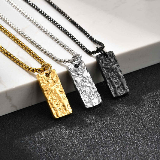 Kemstone Textured Rectangle Pendant Necklace for Men PN-2194