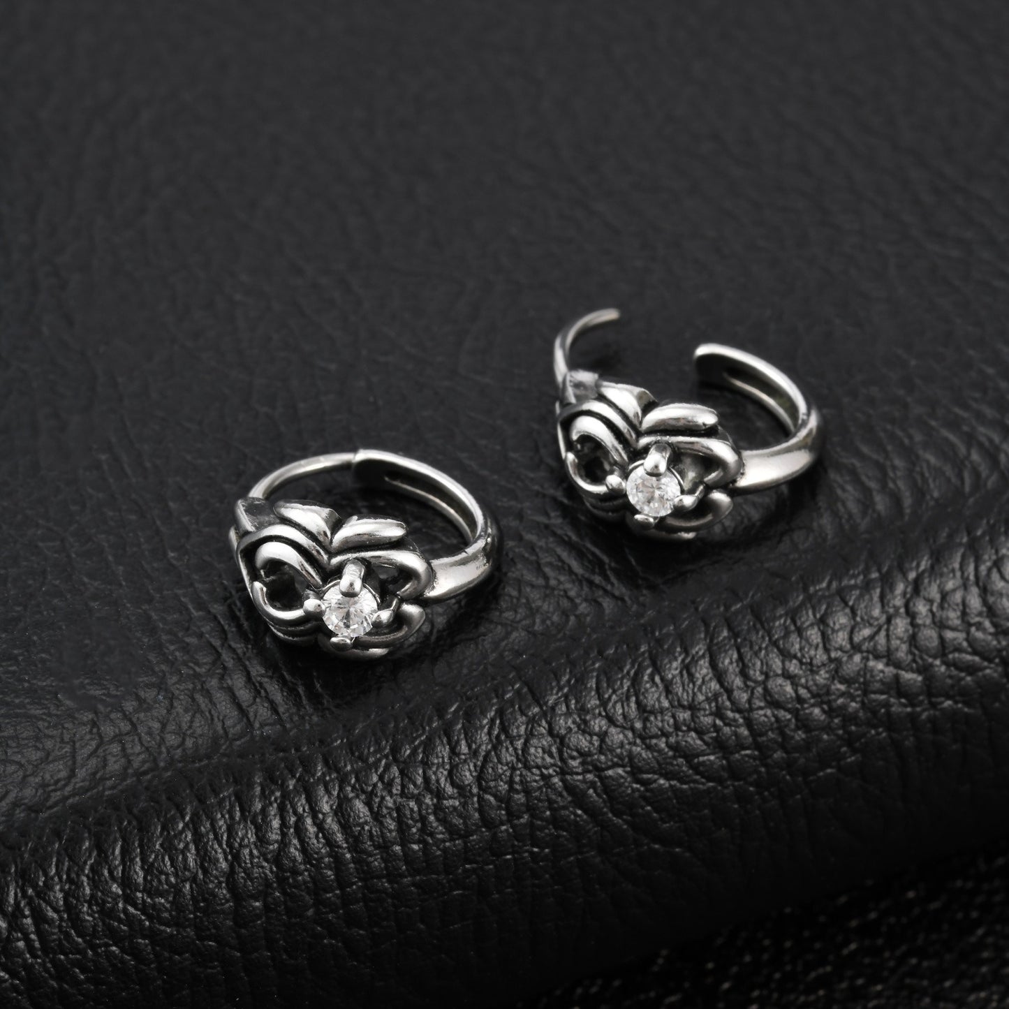 Kemstone Stainless Steel Cubic Zirconia Hoop Earring for Men Wrapped Setting Vintage Silver EH-885