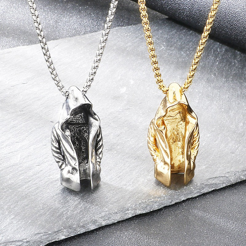 Kemstone Cloak Pendant Necklace Stainless Steel Sculptural Statement Design for Men KP117760-LU