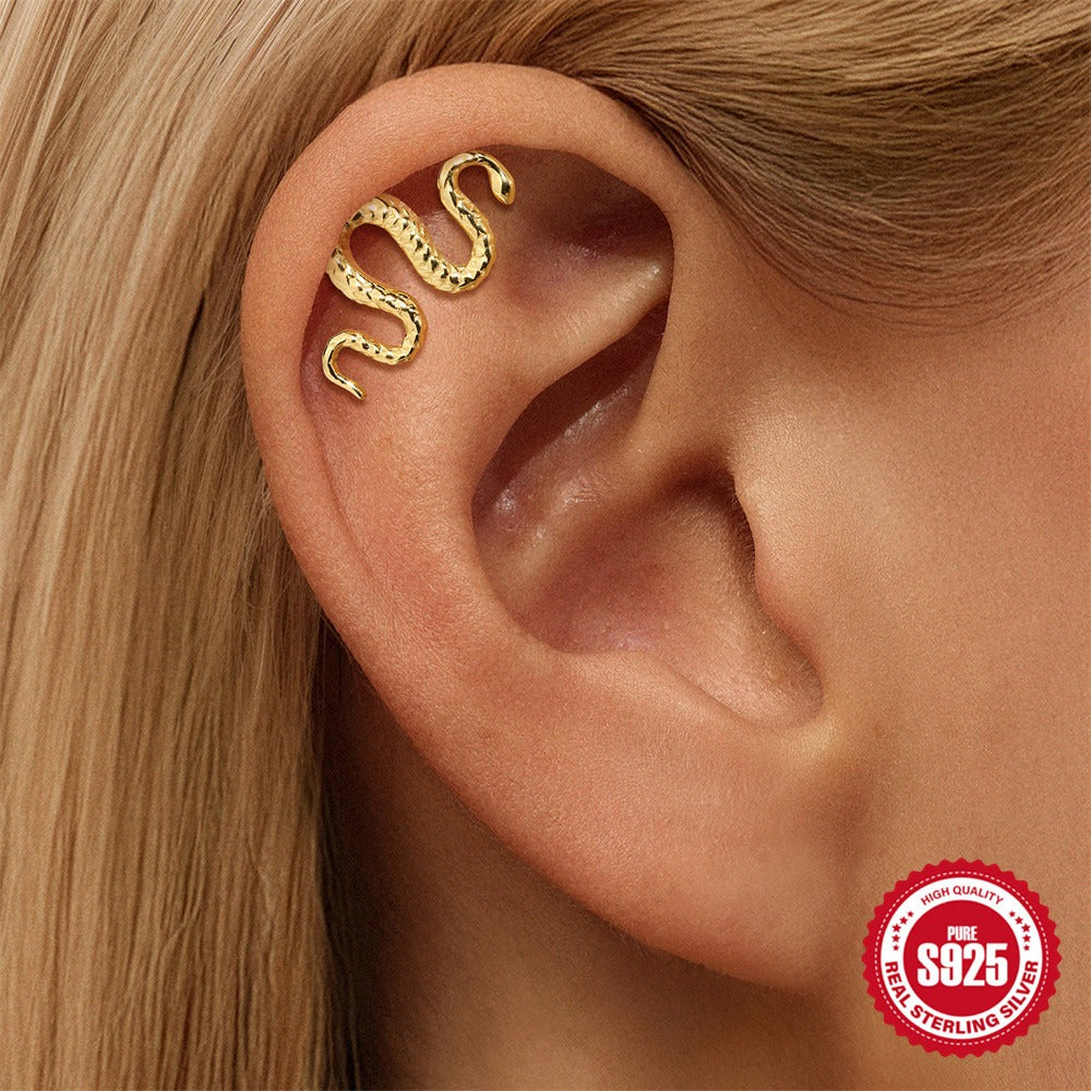Kemstone 925 Sterling Silver Snake Cartilage Stud for Women Flat Back Piercing Earring Gold 60267192110C