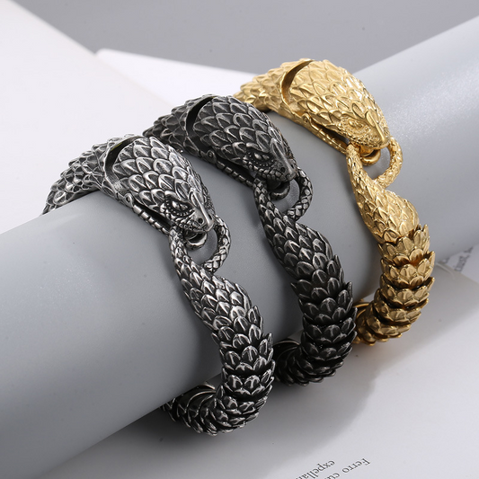 Kemstone Titanium Steel Snake Bracelet – Vintage Punk Serpent Style for Men KB144343-KJX
