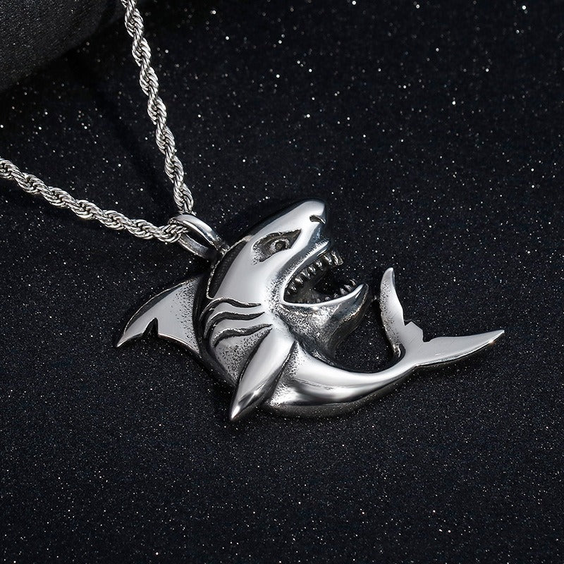 Kemstone Titanium Steel Shark Pendant Necklace – Sculpted Statement Style for Men KP79471