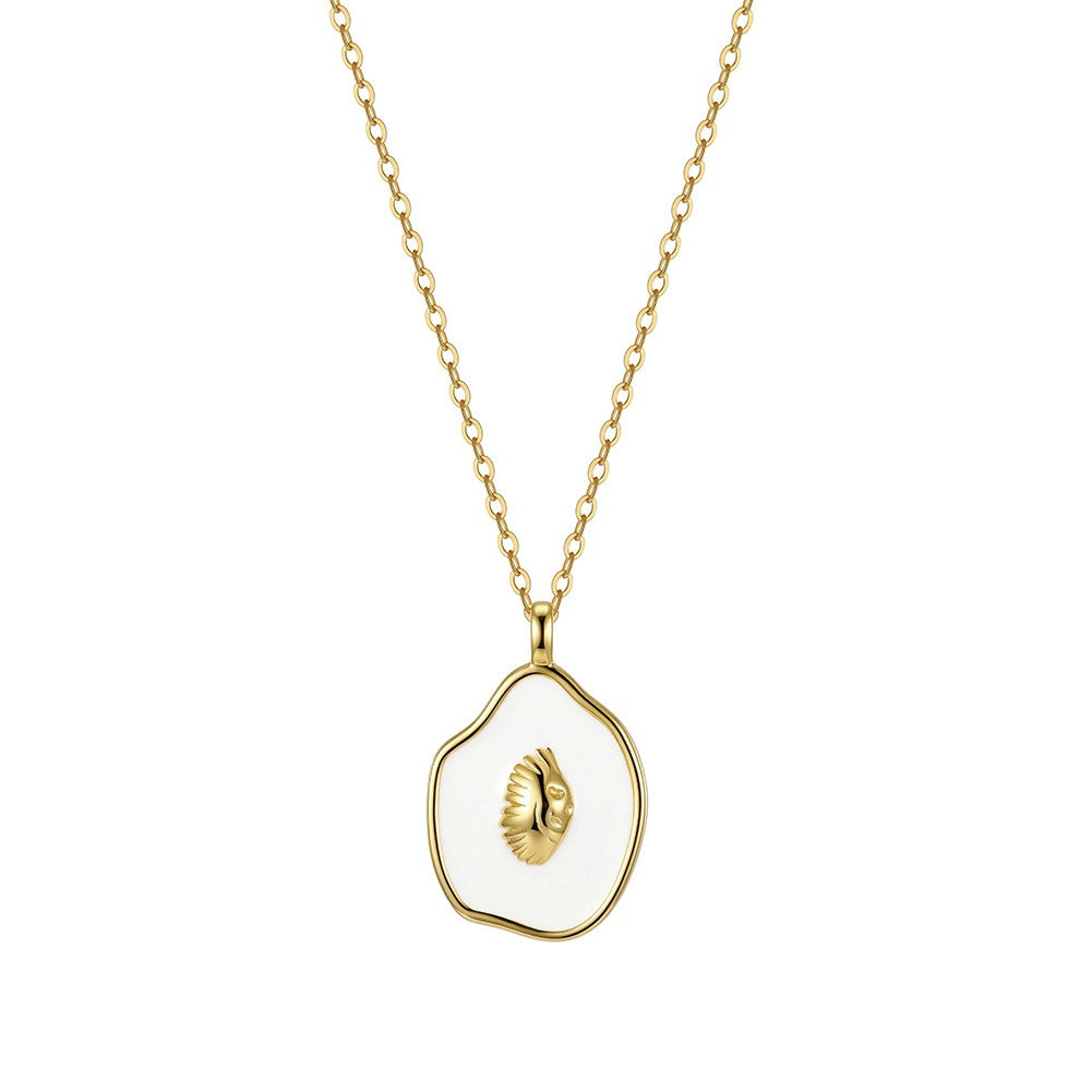 Kemstone Shell Pendant Necklace for Women 925 Sterling Silver Enamel Oval Dainty Beach Style Gold Silver SAPN62