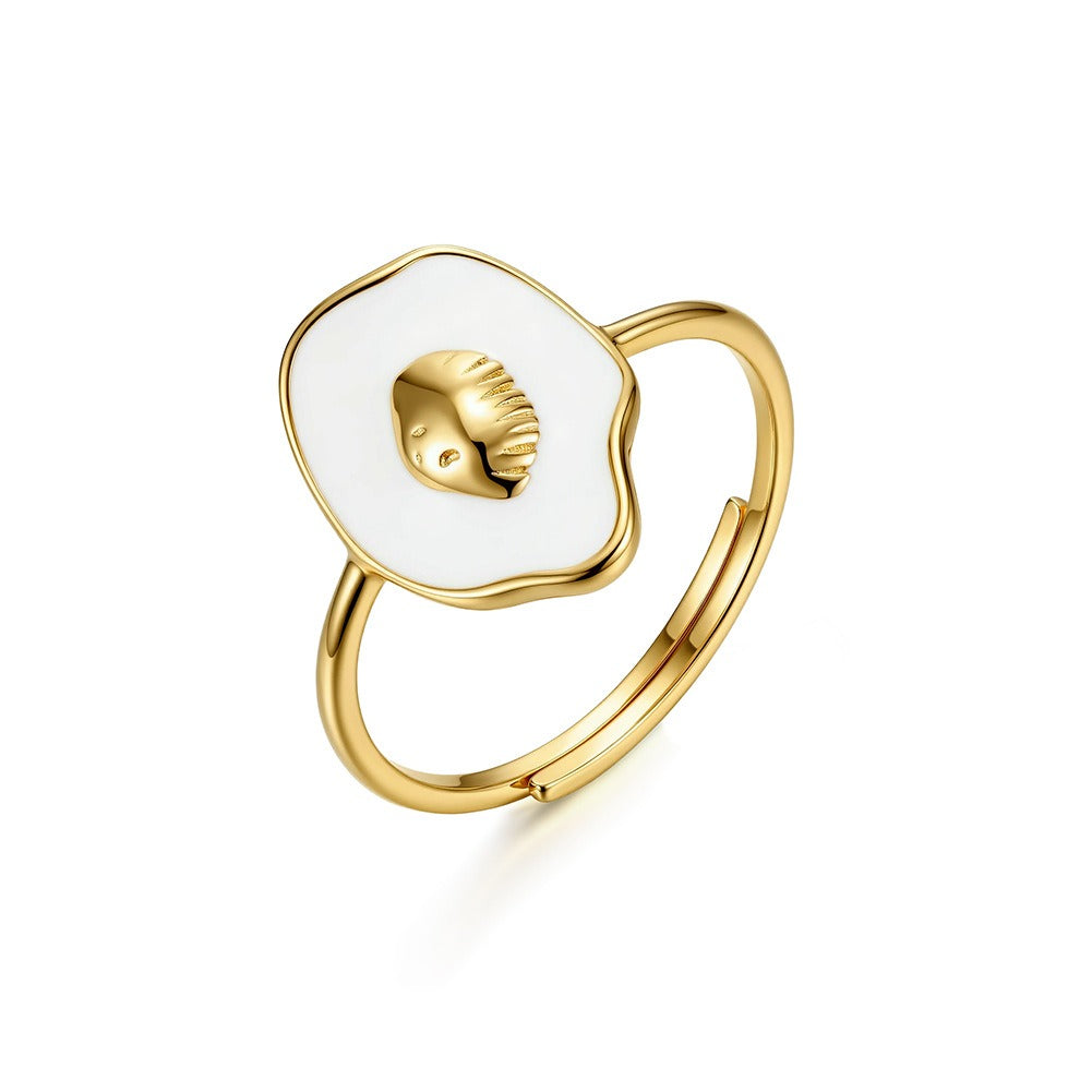 Kemstone Shell Ring for Women 925 Sterling Silver Adjustable Open Enamel Detail APR45