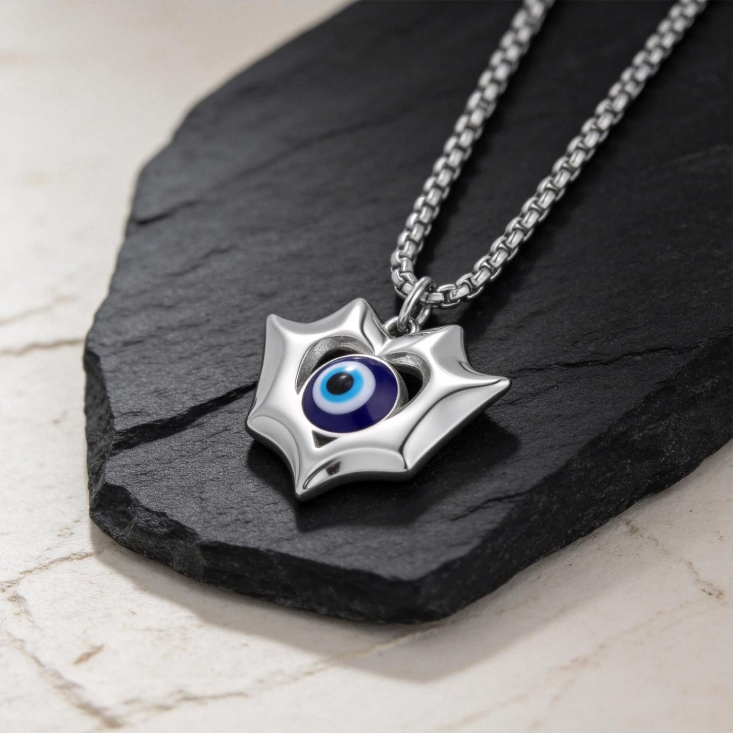 Kemstone Shield Eye Pendant Necklace Stainless Steel Necklace for Men Silver PN-2323