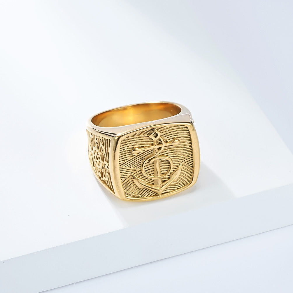 Kemston Nautical Anchor Ship Wheel Ring for Men Stainless Steel Vintage Marine Style K-R1054