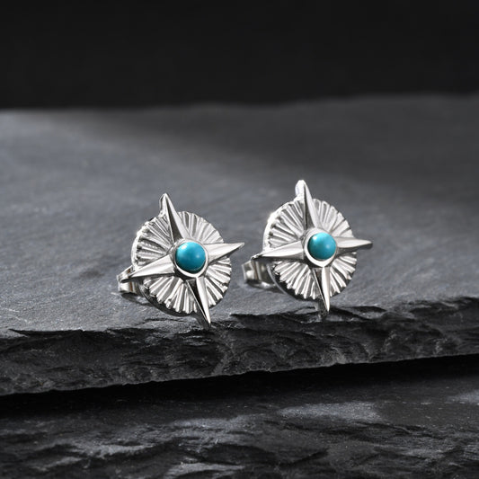 Kemstone Geometric Star Turquoise Stud Earring for Men ES-775