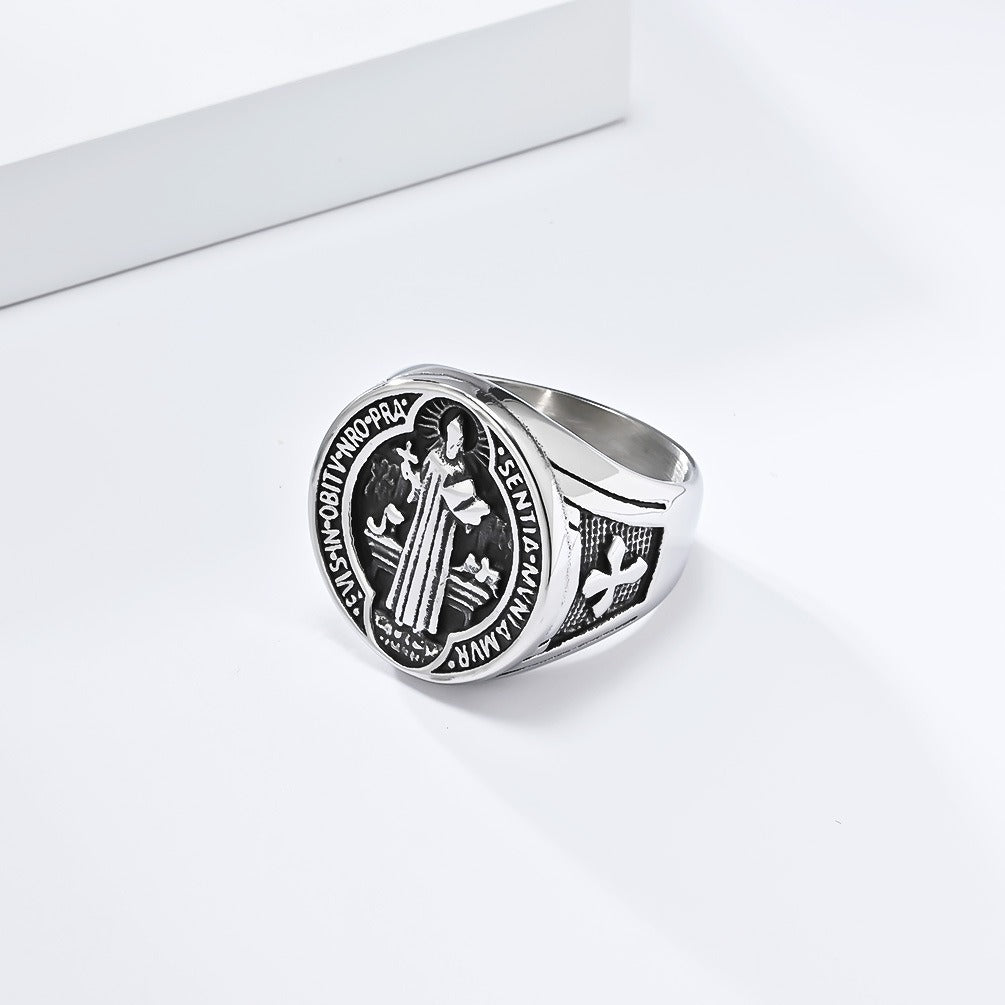 Kemstone Vintage Medallion Signet Ring for Men – Stainless Steel Relief Coin Design K-R981