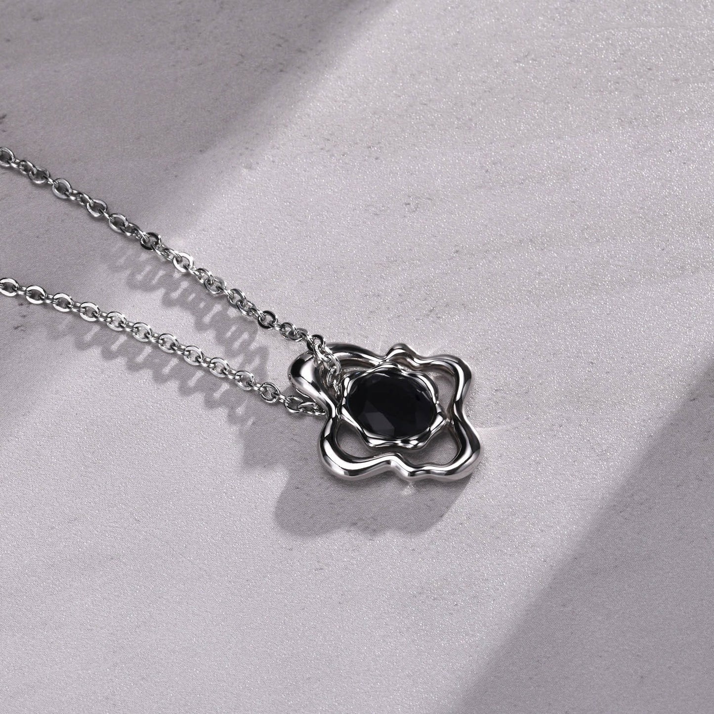 Kemstone Men’s Silver Geometric Pendant Necklace with Black Enamel PNB-192