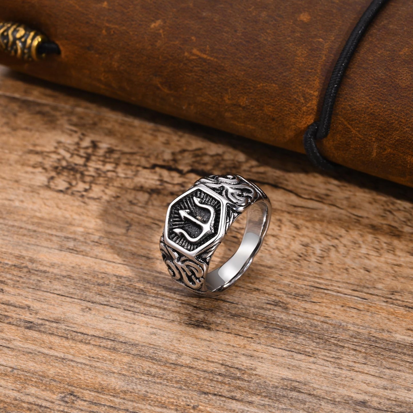 Kemstone Men’s Stainless Steel Trident Ring – Silver Viking Style RC-642