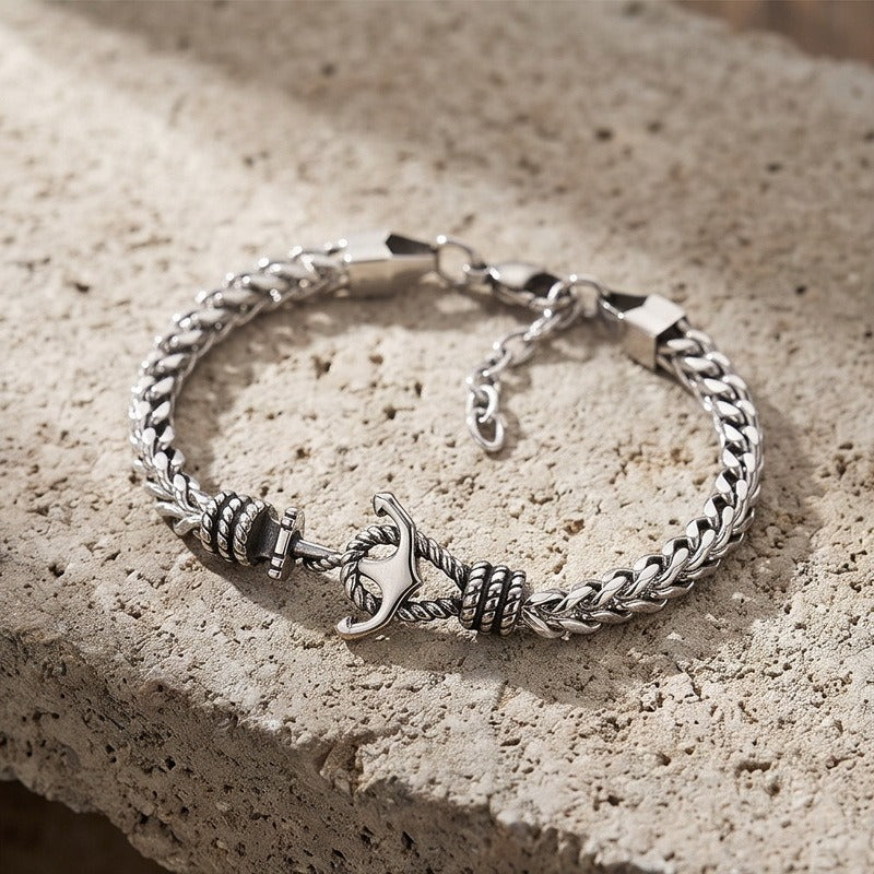Kemston Anchor Chain Bracelet for Men Titanium Steel Curb Link Nautical KB215363-KFC