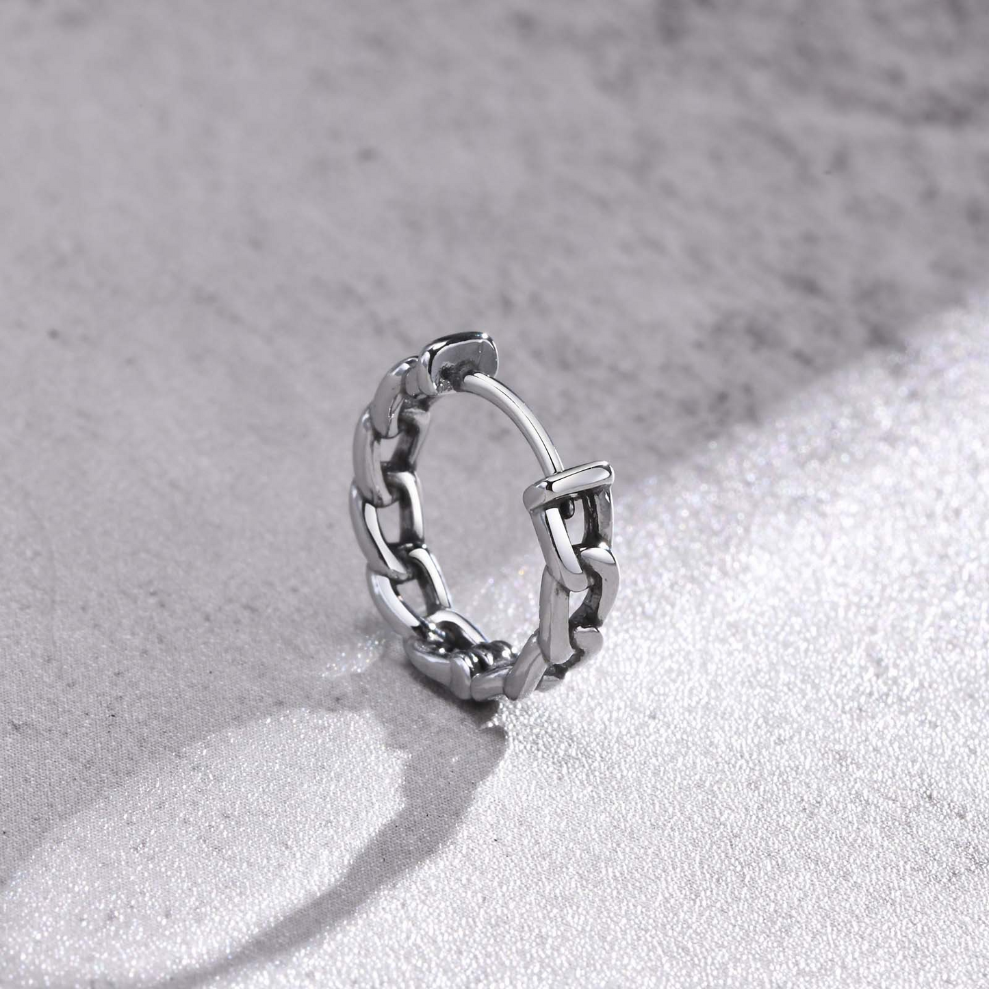 Kemstone Men’s Stainless Steel Chain Hoop Earring – Silver Black EH-302