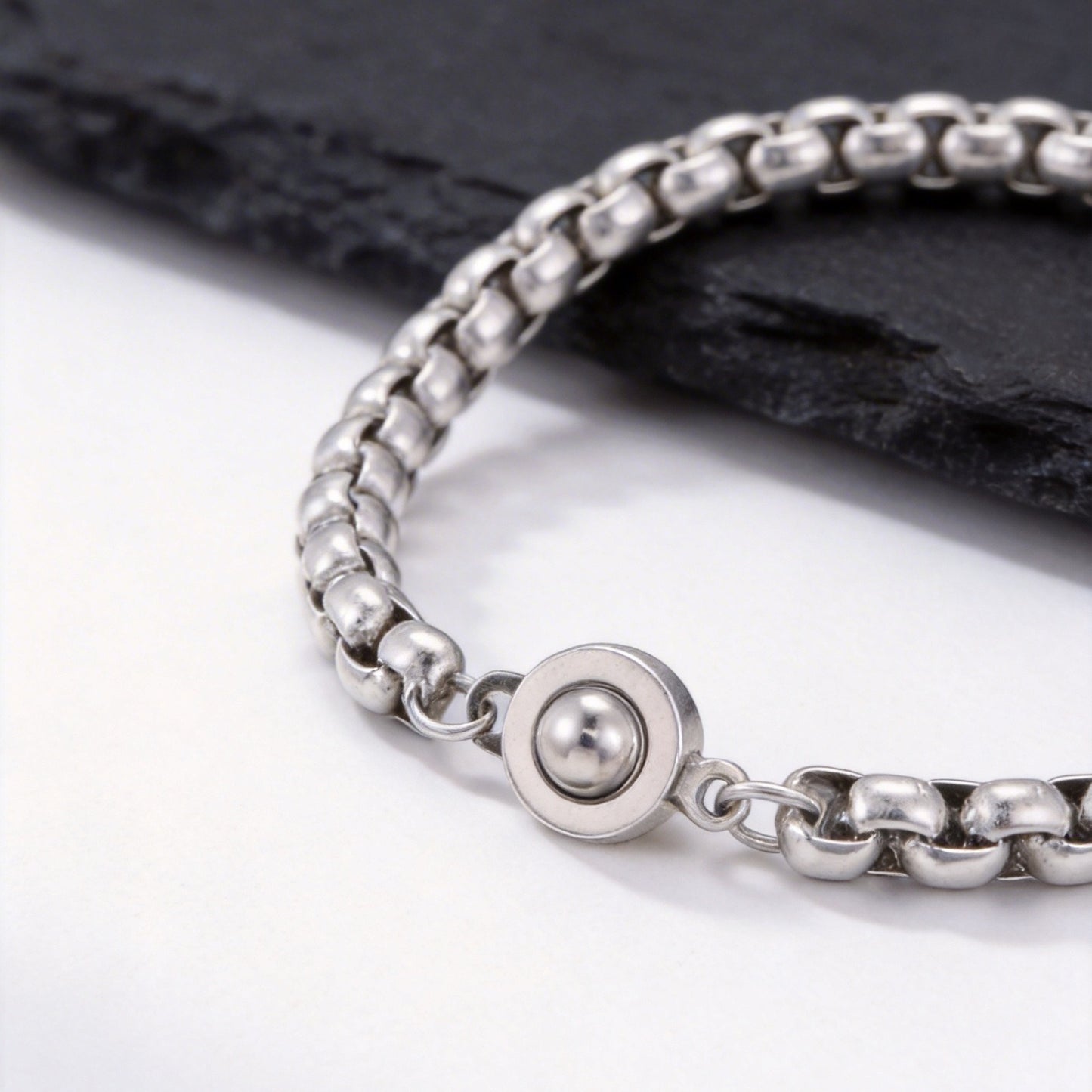 Kemstone Stainless Steel Bead Chain Bracelet for Men Round Clasp Silver BR-2488