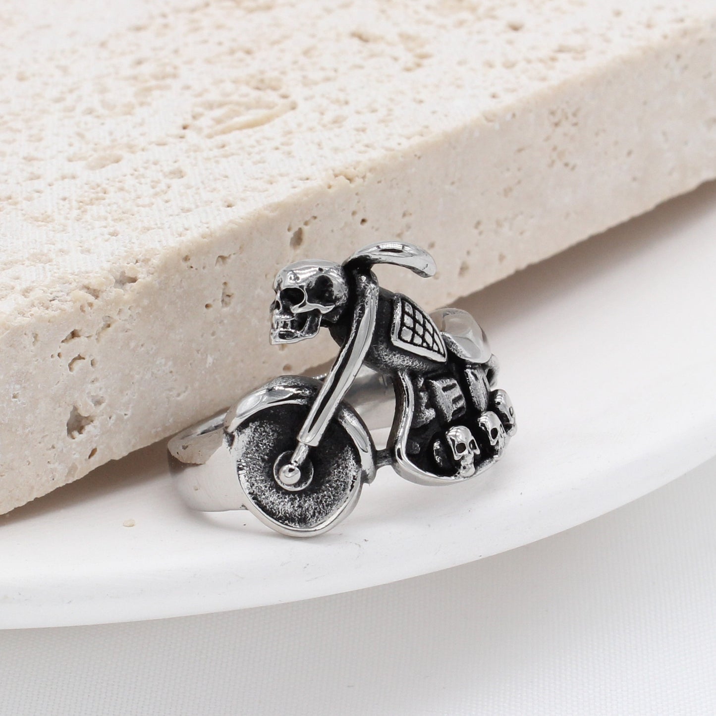 Kemston Motorcycle Skull Ring for Men Titanium Steel Vintage Biker R1089