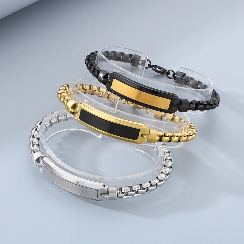 Kemstone Stainless Steel ID Bracelet for Men Black Inlay Curved Plate KB167900-KLHQ