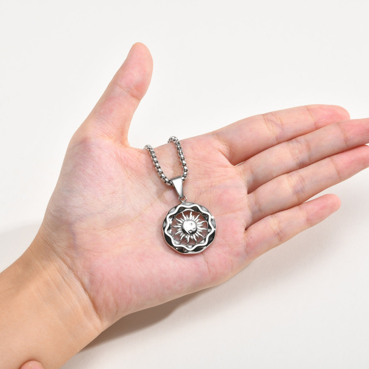 Kemstone Stainless Steel Sun Moon Round Pendant Necklace for Men PN-2457