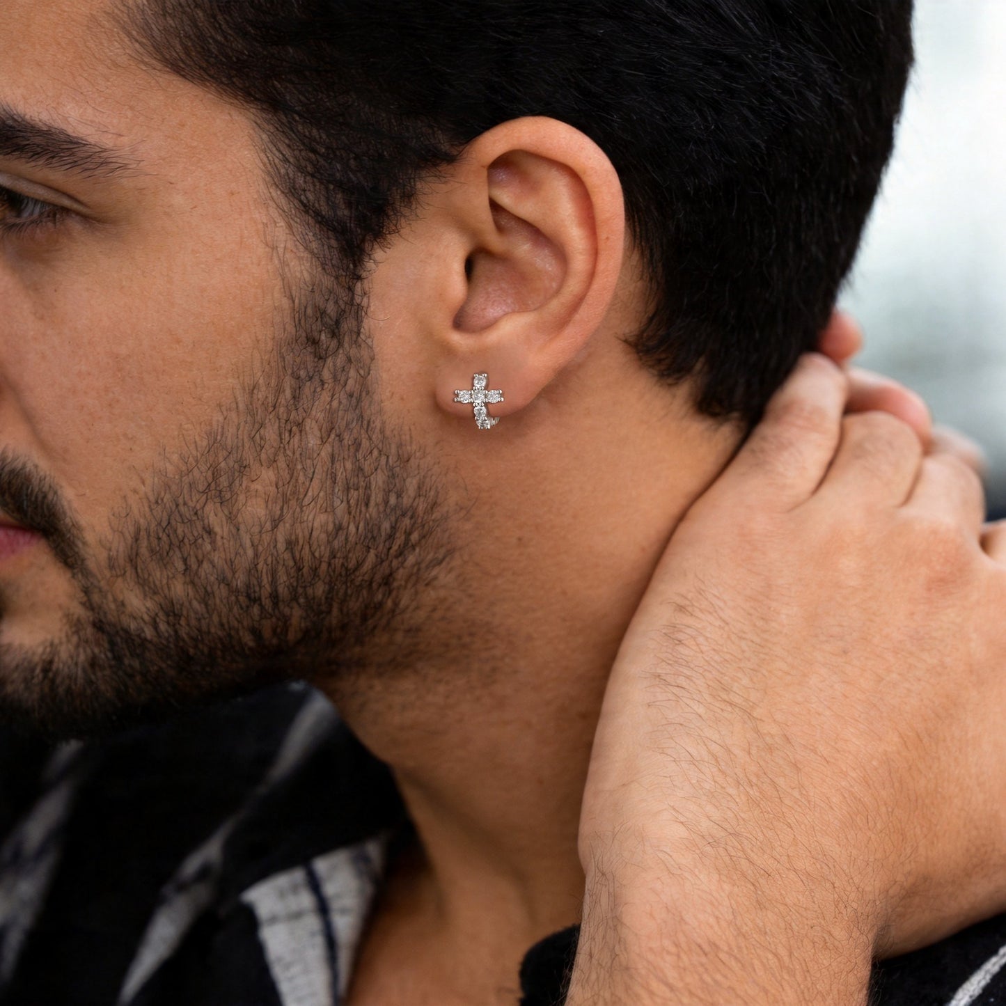 Kemstone Cross Hoop Earrings Cubic Zirconia Huggie for Men & Women EBD-538