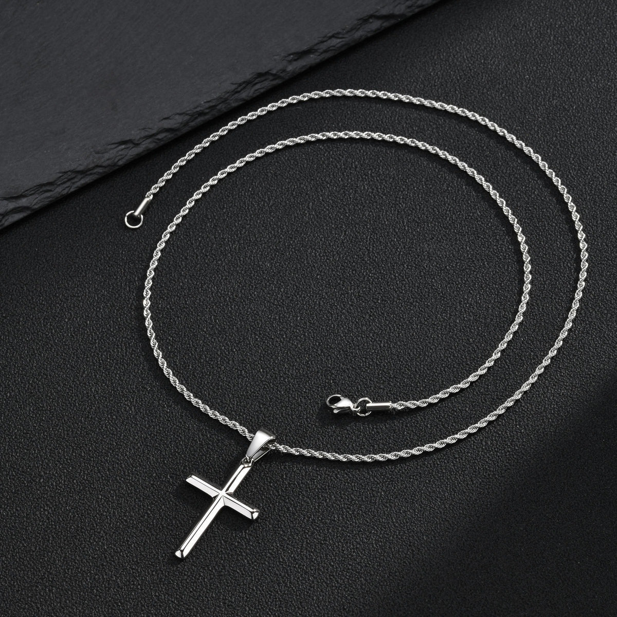 Kemstone Stainless Steel Cross Necklace for Men Rounded Edge PN-2473