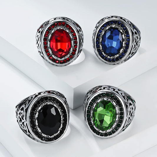 Kemstone Men’s Stainless Steel Cubic Zirconia Ring – Vintage Gothic Biker Jewelry K-R1087