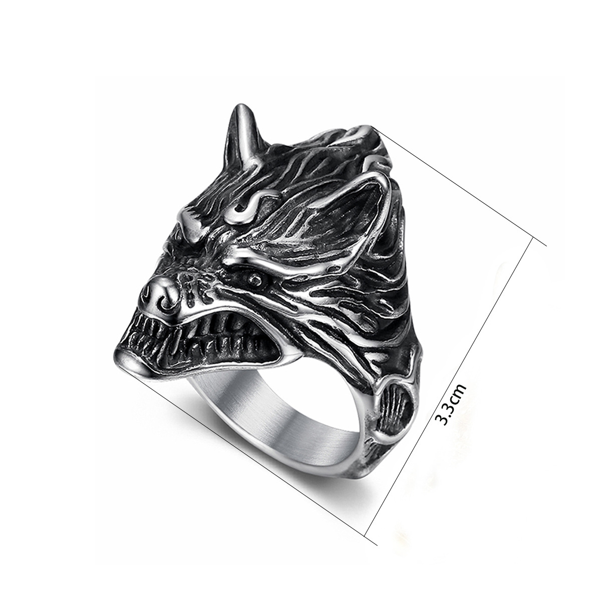 Kemstone Wolf Head Ring for Men Stainless Steel Vintage TR0364