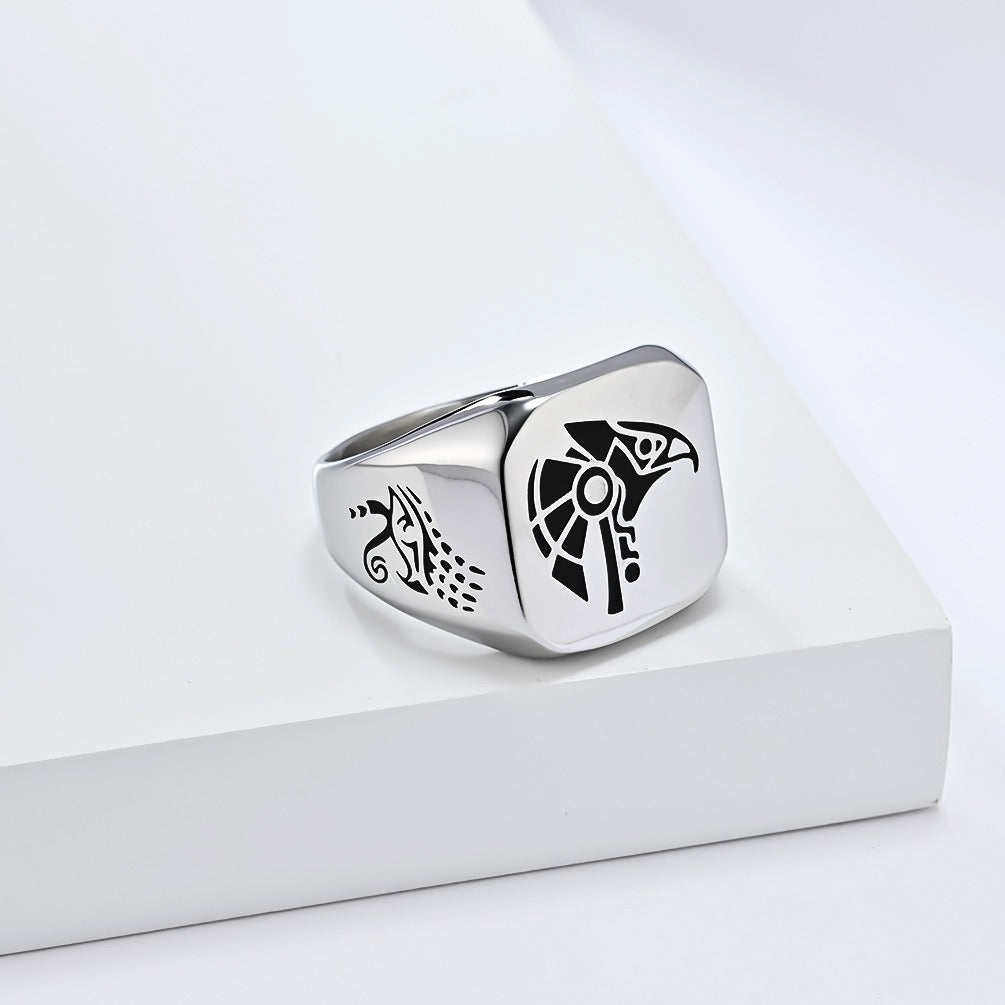Kemstone Stainless Steel Falcon Signet Ring for Men Vintage Symbol K-R953
