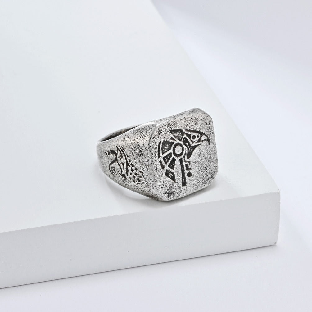Kemstone Stainless Steel Falcon Signet Ring for Men Vintage Symbol K-R953