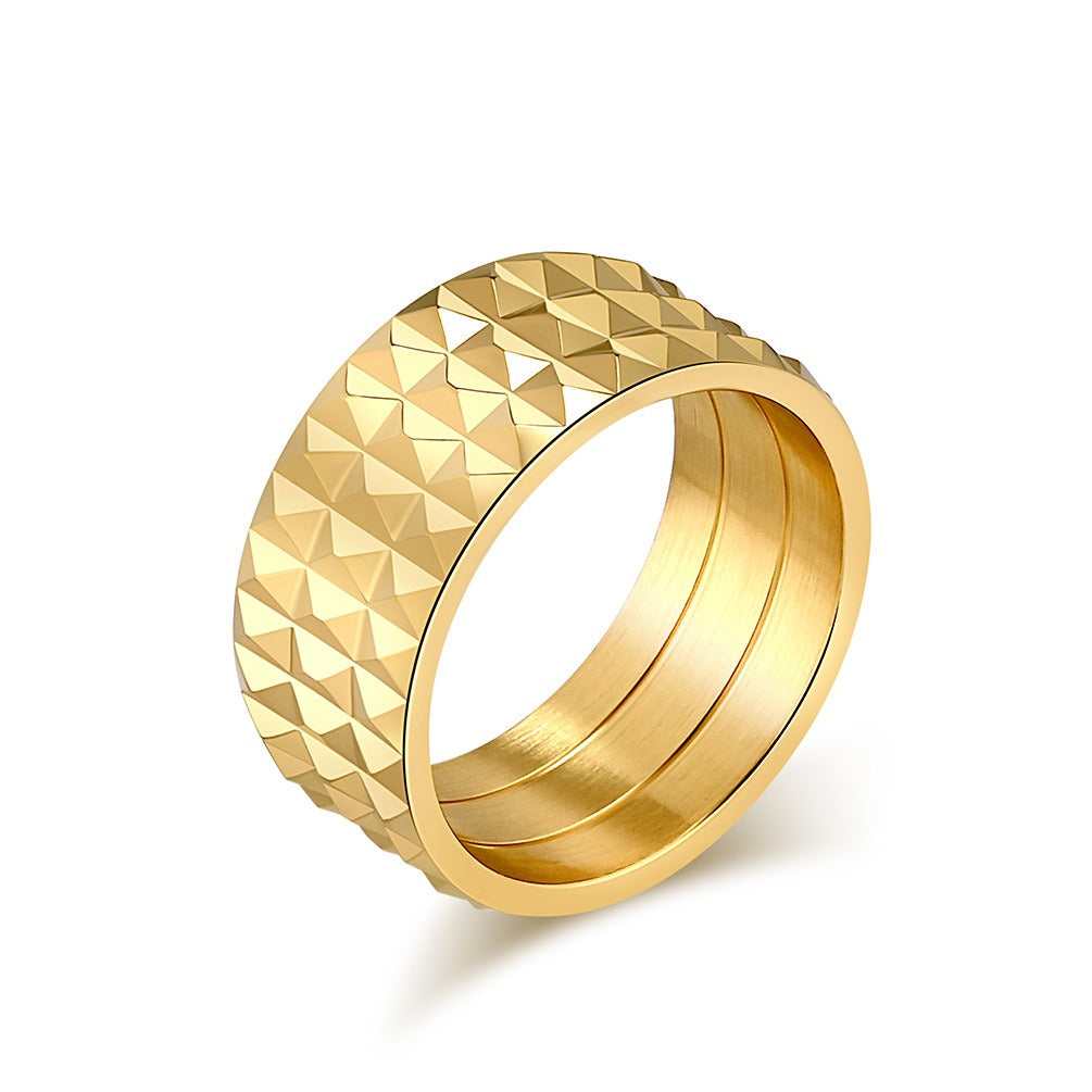 Kemstone Faceted Geometric Ring for Men & Women Stainless Steel K-R851