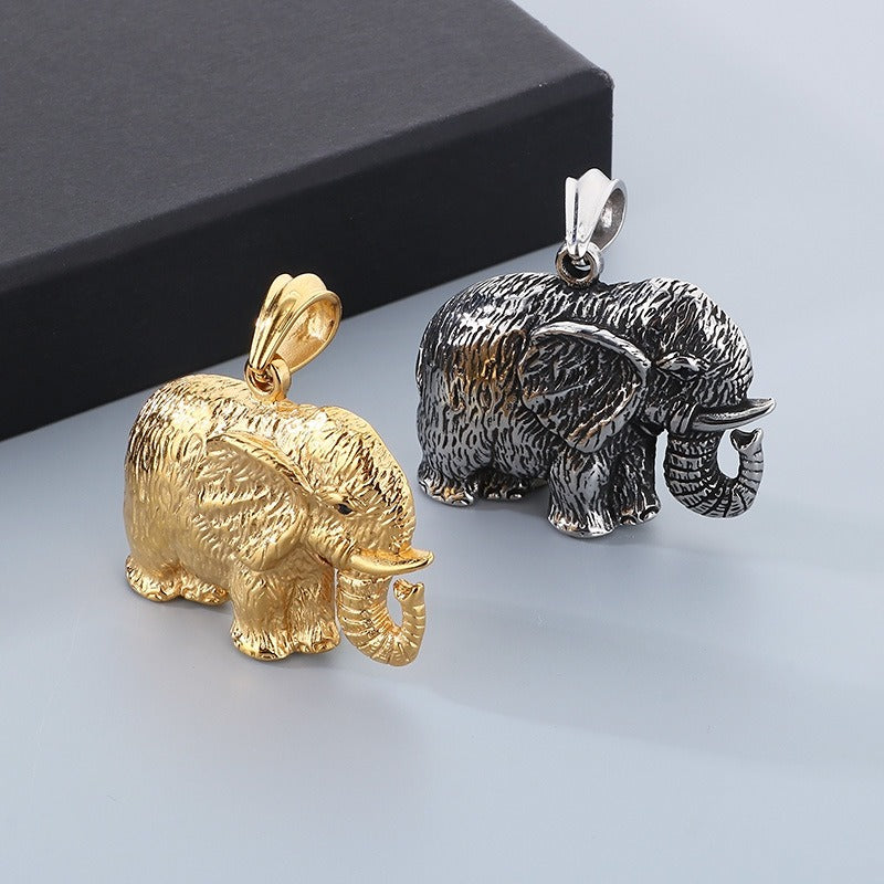Kemstone Elephant Pendant Necklace for Men Titanium Steel Vintage KP120350-KJX