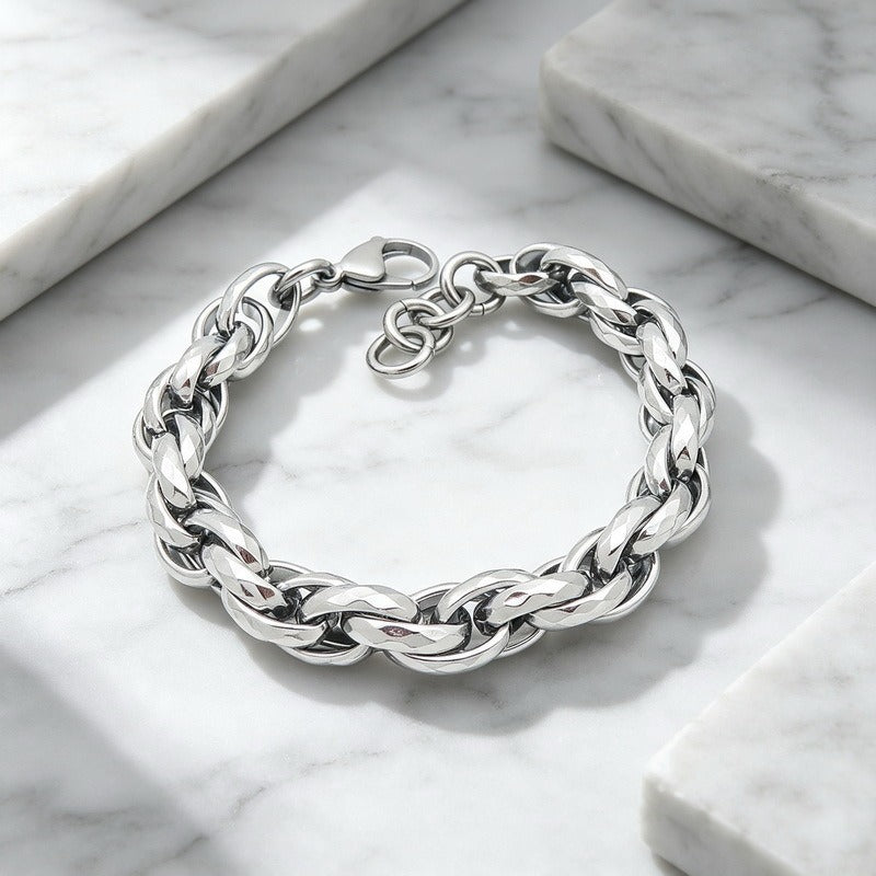 Kemstone Titanium Steel Twisted Chain Bracelet for Men Hammered Texture 11mm KB215659-KFC
