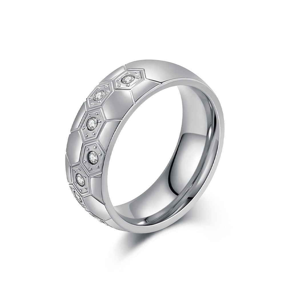 Kemstone Stainless Steel Soccer Inspired Ring for Men Hexagon Design K-R995