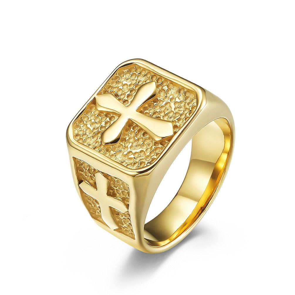 Kemstone Stainless Steel Vintage Cross Ring for Men Side Cross Texture Design K-R610