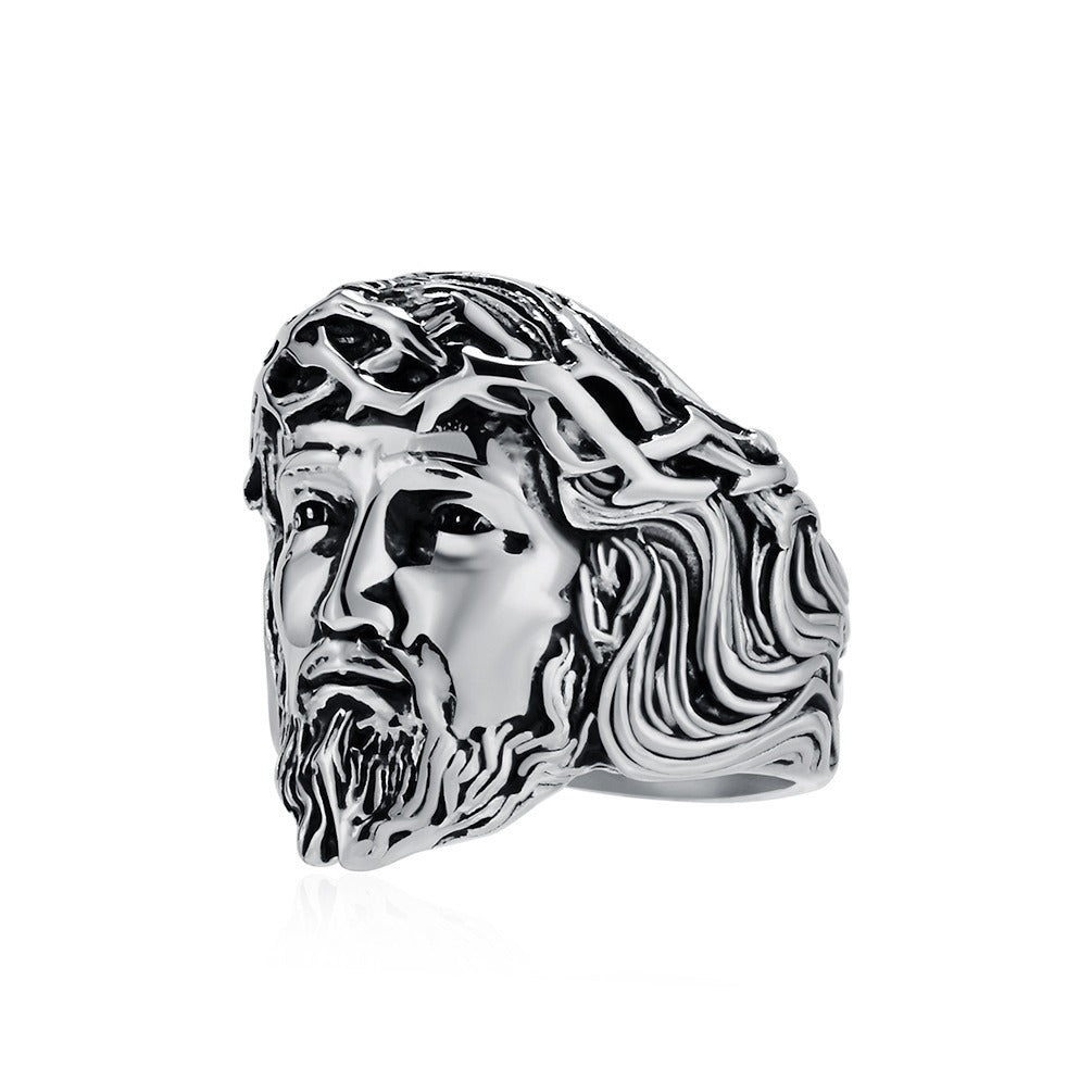 Kemstone Stainless Steel Vintage Portrait Ring for Men Sculpted Face Design K-R942