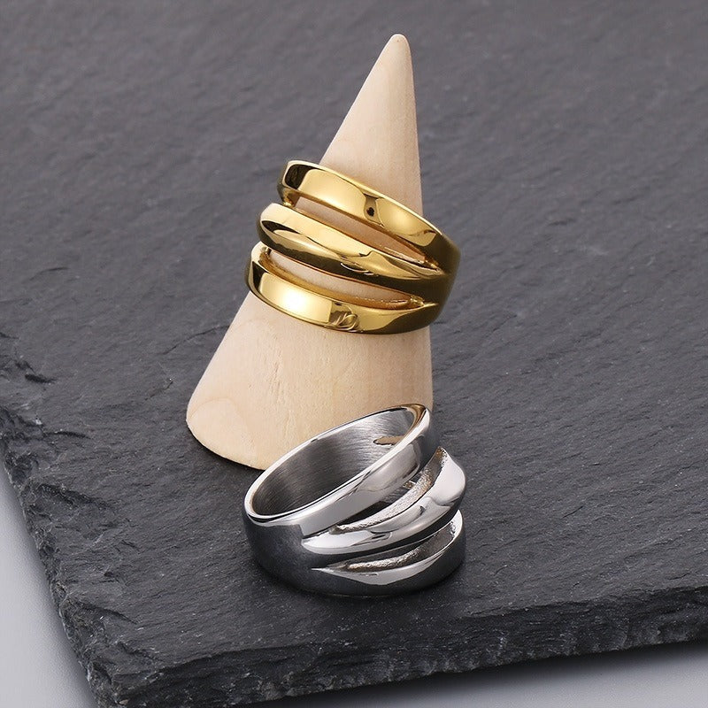Kemstone Titanium Steel Geometric Wide Band Ring for Men & Women Minimal Style KR107801-KJX