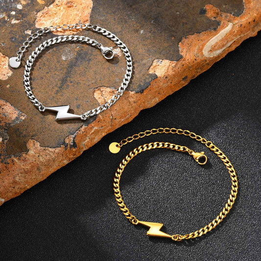 Kemstone Lightning Bolt Bracelet – Stainless Steel Couples Jewelry, Silver/Gold BR-2620