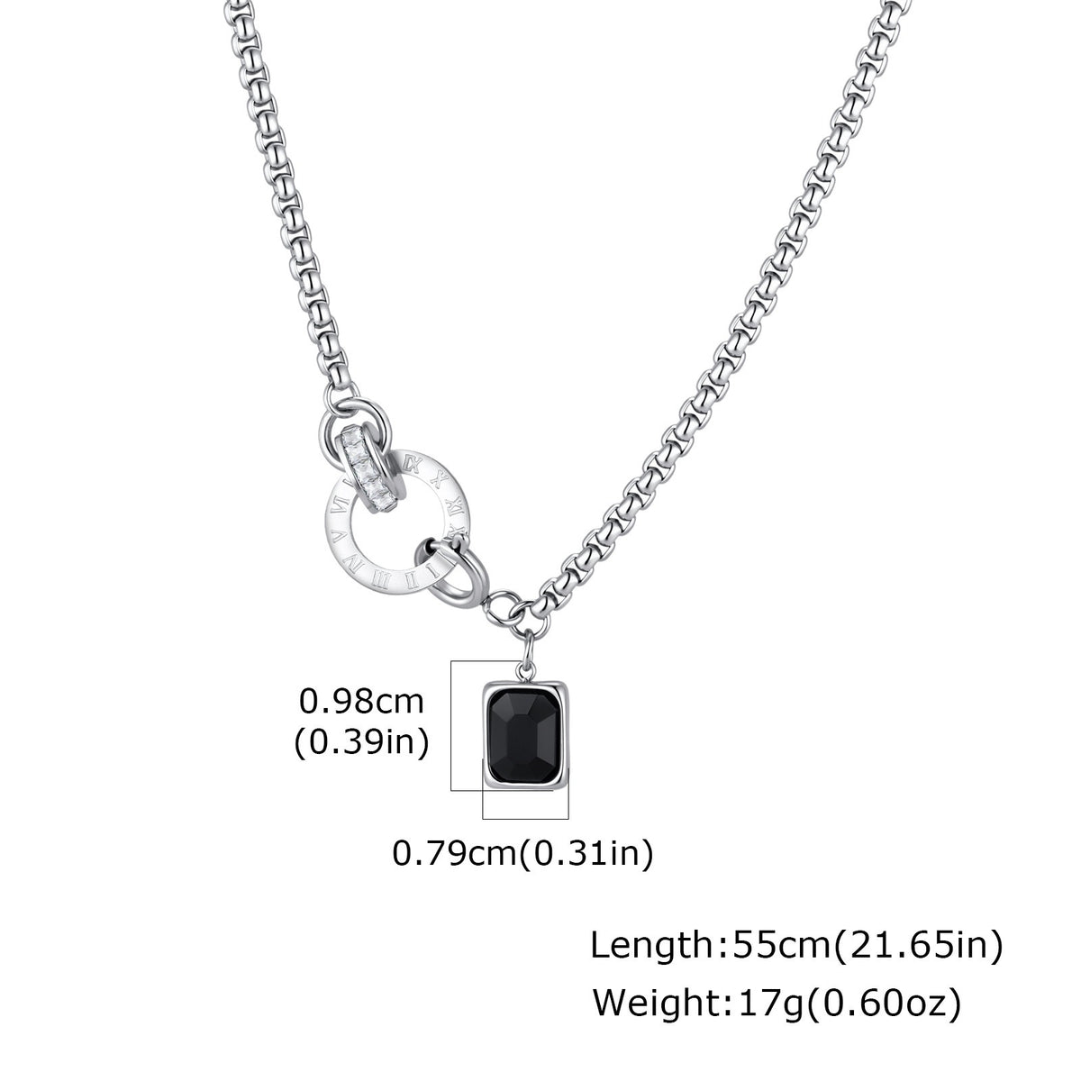 Kemstone Roman Numeral Necklace for Men Black Crystal NC-3254