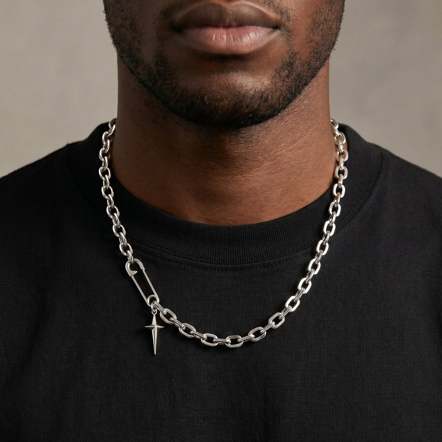 Kemstone Stainless Steel Pin Chain Choker Necklace with Star Charm for Men Women NC-2835