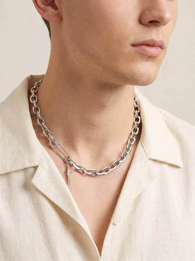 Kemstone Stainless Steel Pin Chain Choker Necklace with Star Charm for Men Women NC-2835