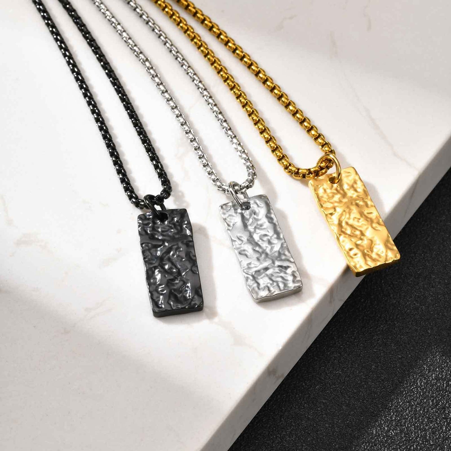 Kemstone Textured Rectangle Pendant Necklace for Men PN-2194