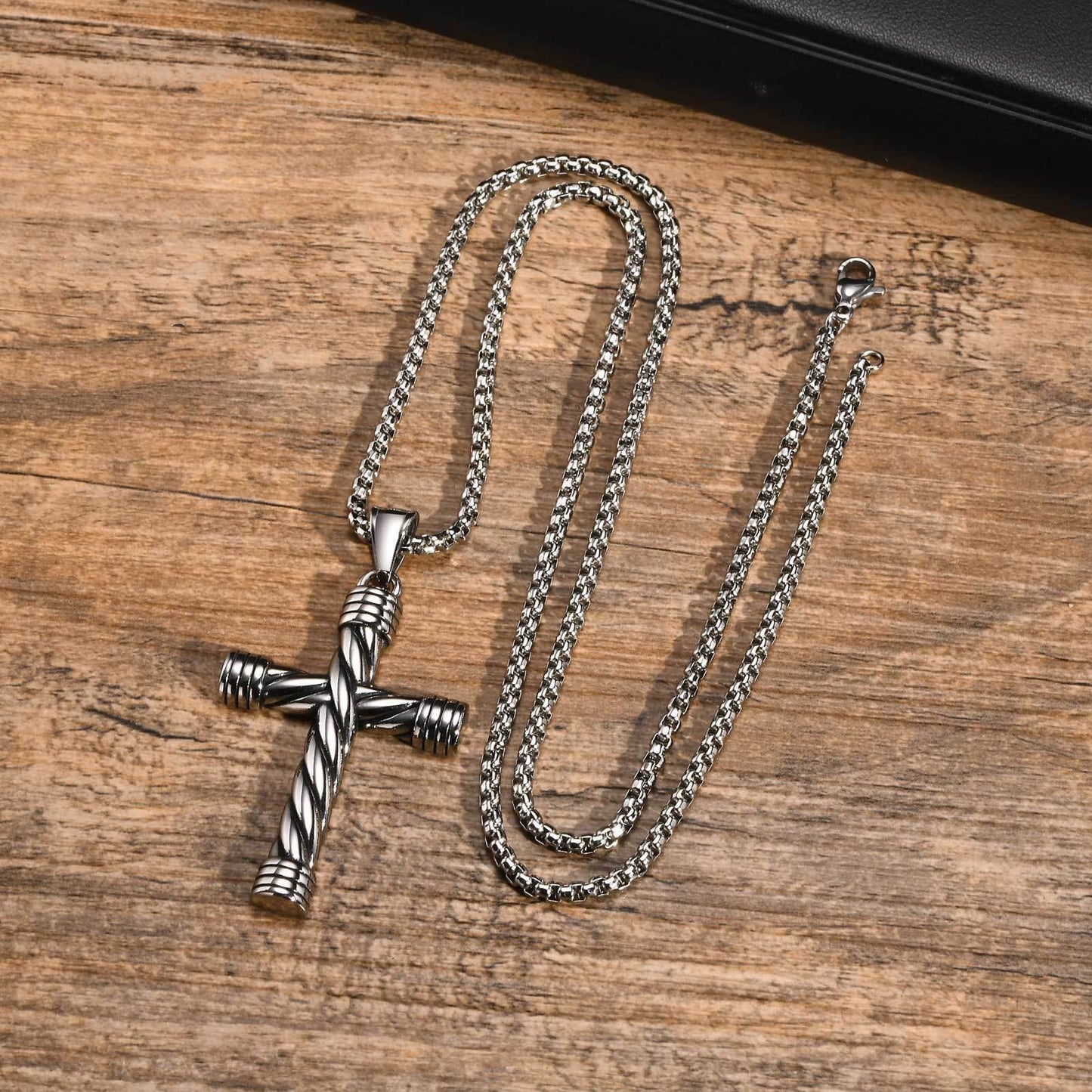 Kemstone Men’s Stainless Steel Rope Cross Pendant Necklace – Silver PN-1979