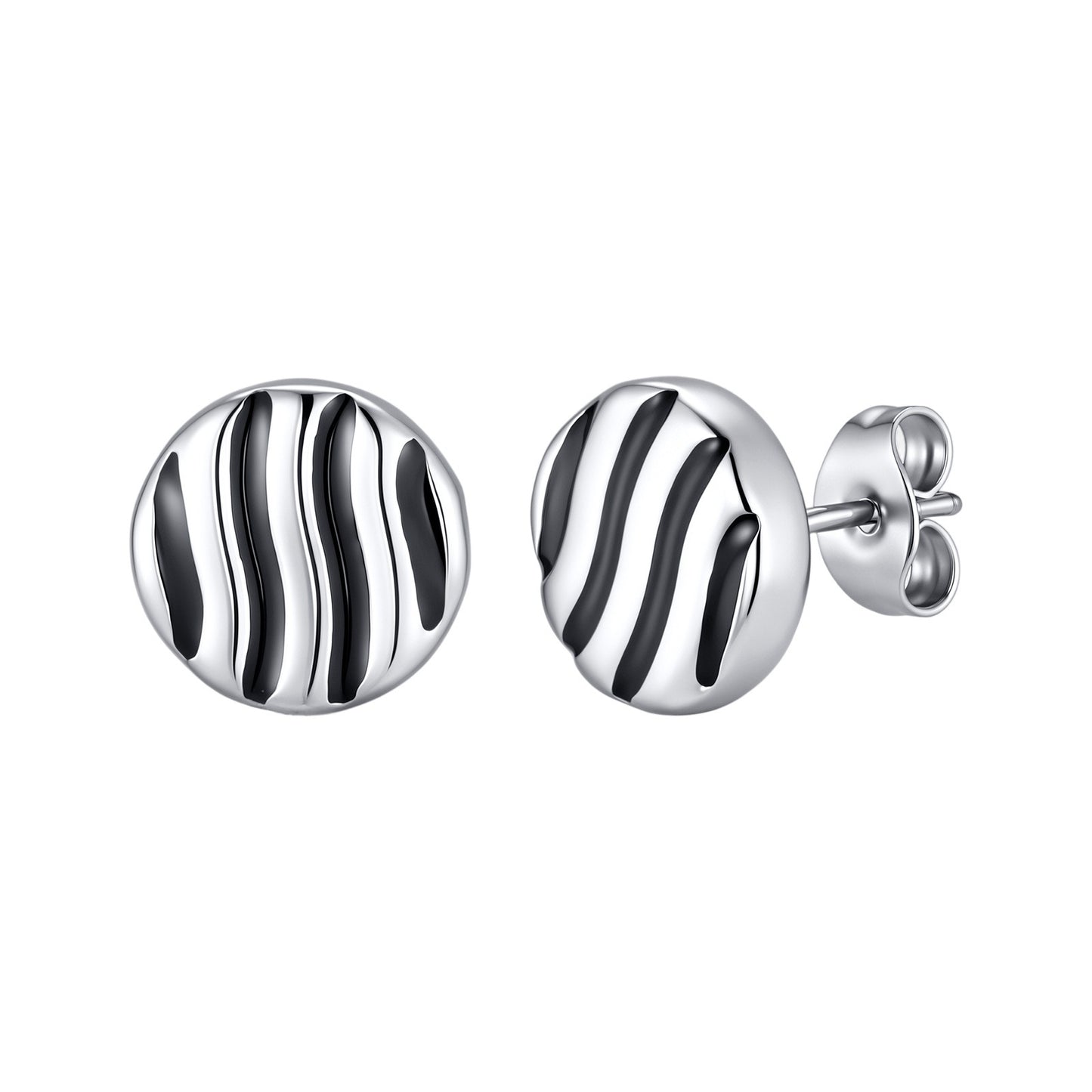 Kemstone Stainless Steel Wave Texture Stud Earring for Men ES-828S Silver